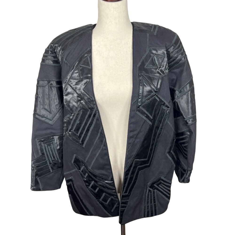 VINTAGE GIRASOL Handmade Mexican Folk Art Jacket Black Sz M EUC